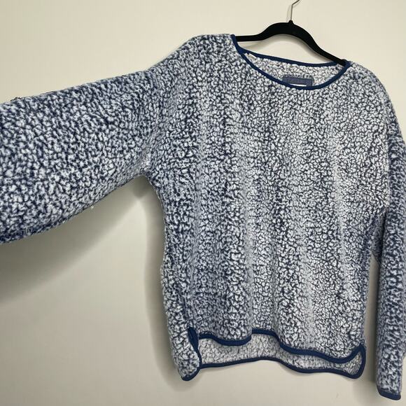 Jachs Girlfriend Faux Fur Sherpa Fleece Long Sleeve Top Crew Neck Blue White L - Picture 5 of 13